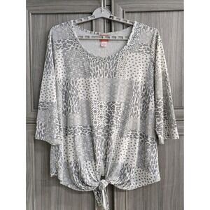 Hearts Of Palm Womans Top 1X 3/4 Sleeve Patchwork Block Print